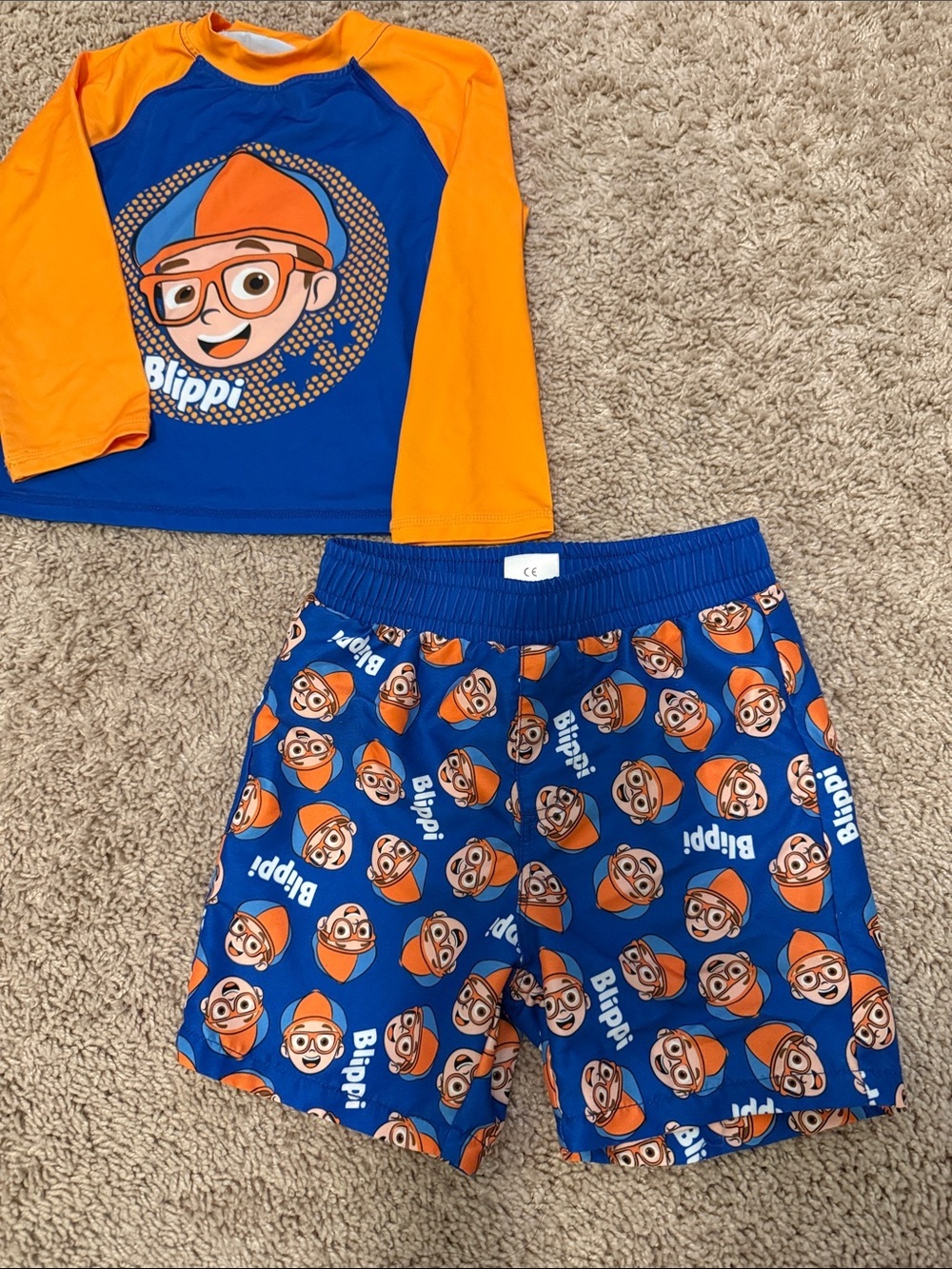 Blippi Kids Orange & Blue Long-Sleeve Rashguard and swim trunks set size 3T - Picture 2 of 6